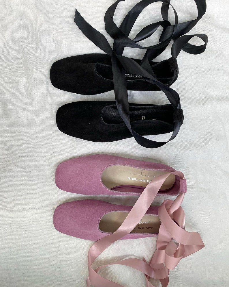 Black Suede Ballerina Flat Shoes - Women's Flats - Vintage Shoes - Handmade Black Shoes - Leather Flats